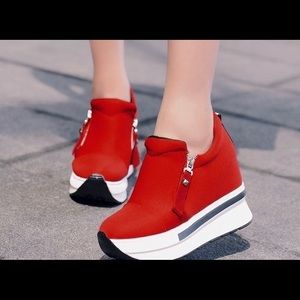 Red platform hidden wedge sneakers. Size 37.